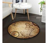 Mnsruu Vintage Compass and Rope World Map Round Area Rug for Living Room Bedroom 3' Diameter(92 cm)