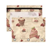 Mnsruu Vintage Cupcake 3 Rings Binder Pouch Pencil Case, 2 Pack Pencil Pouches with Zipper, Clear Window Cosmetic Bag