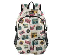Mnsruu Vintage Music Devices Such Pattern School Backpack with Laptop Compartment, Big School Bag for Teenager Girls Boys, 17.5 Travel Rucksack Backpack for School Casual Daypacks College Work
