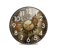 Mnsruu Vintage Steampunk Clock Gear 12 Inch Round Wall Clock Battery Operated Non-Ticking Silent Quartz for Home Living Room Office Kitchen Bedroom