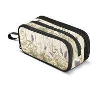 Mnsruu Vintage Wooden Wildflower Pencil Case Big Capacity Pen Bag Pouch Holder 3 Compartments Large Pencil Box for Boys Girls School Storage Organizer