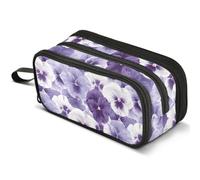 Mnsruu Violet Pansy Flowers Pencil Case Large Capacity Pen Pouch Pencil Bag with 3 Compartments Pen Holder Organizer Stationery Bag