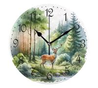 Mnsruu Wall Clock A Beautiful Deer Forest, Silent Non-Ticking Decorative Wall Clocks Battery Operated 25x25cm