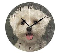 Mnsruu Wall Clock, Battery Operated Round Maltese Puppy Silent Clock, Home Decor Wall Clock for Living Room, Kitchen, Bedroom