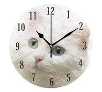 Mnsruu Wall Clock, Battery Operated Round White Cat Silent Clock, Home Decor Wall Clock for Living Room, Kitchen, Bedroom