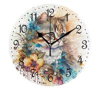 Mnsruu Wall Clock Beautiful Cat Watercolor Silent Non-Ticking Decorative Wall Clocks Battery Operated 25x25cm for Home Living Room Kitchen Bathroom Bedroom