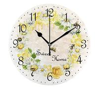 Mnsruu Wall Clock Bee Honey Silent Non-Ticking Decorative Wall Clocks Battery Operated 25x25cm for Home Living Room Kitchen Bathroom Bedroom