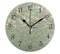 Mnsruu Wall Clock Birds Flower Green, Silent Non-Ticking Decorative Wall Clocks Battery Operated 25x25cm