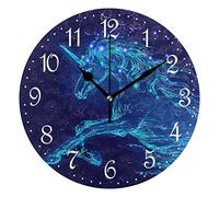 Mnsruu Wall Clock Blue Glowing Horse Unicorn Silent Non-Ticking Decorative Wall Clocks Battery Operated 25x25cm for Home Living Room Kitchen Bathroom Bedroom