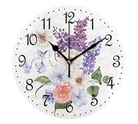 Mnsruu Wall Clock Bouquet with Spring Flowers Silent Non-Ticking Decorative Wall Clocks Battery Operated 25x25cm for Home Living Room Kitchen Bathroom Bedroom
