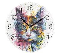 Mnsruu Wall Clock Cats Watercolors, Silent Non-Ticking Decorative Wall Clocks Battery Operated 25x25cm