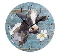 Mnsruu Wall Clock Cow Silent Non-Ticking Decorative Wall Clocks Battery Operated 25x25cm for Home Living Room Kitchen Bathroom Bedroom