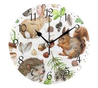 Mnsruu Wall Clock Cute Animals Squirrel Hedgehog Mushroom, Silent Non-Ticking Decorative Wall Clocks Battery Operated 25x25cm