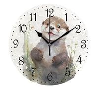 Mnsruu Wall Clock Cute Otter Silent Non-Ticking Decorative Wall Clocks Battery Operated 25x25cm for Home Living Room Kitchen Bathroom Bedroom