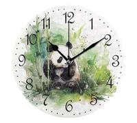 Mnsruu Wall Clock Cute Panda Bamboos, Silent Non-Ticking Decorative Animals Wall Clocks Battery Operated 25x25cm