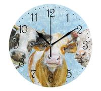 Mnsruu Wall Clock Dairy Cow Beef Cute Farm Cattle Calf Vintage, Silent Non-Ticking Decorative Wall Clocks Battery Operated 25x25cm