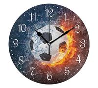 Mnsruu Wall Clock Football Fire Silent Non-Ticking Decorative Wall Clocks Battery Operated 25x25cm for Kids Boys Room Bedroom