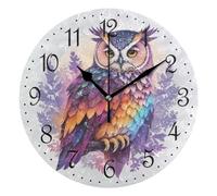 Mnsruu Wall Clock Galaxy Backdrop Wise Owl, Silent Non-Ticking Decorative Wall Clocks Battery Operated 25x25cm