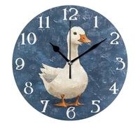 Mnsruu Wall Clock Geese Farm Duck Blue Silent Non-Ticking Round Wall Clocks 25cm Battery Operated Clocks for Living Room Kitchen
