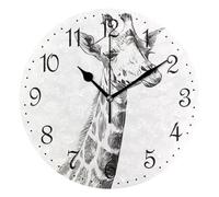 Mnsruu Wall Clock Giraffe Portrait Sketch, Silent Non-Ticking Decorative Wall Clocks Battery Operated 25x25cm
