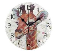 Mnsruu Wall Clock Giraffe Watercolor, Silent Non-Ticking Decorative Wall Clocks Battery Operated 25x25cm