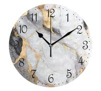 Mnsruu Wall Clock Gold Marble White Black, Silent Non-Ticking Decorative Wall Clocks Battery Operated 25x25cm