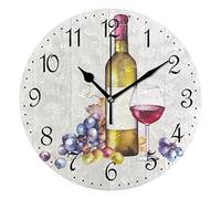 Mnsruu Wall Clock Grape Wine Red Bottle Silent Non-Ticking Decorative Wall Clocks Battery Operated 25x25cm for Home Living Room Kitchen Bathroom Bedroom