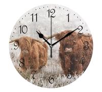 Mnsruu Wall Clock Hairy Scottish Highlanders, Silent Non-Ticking Decorative Animals Wall Clocks Battery Operated 25x25cm