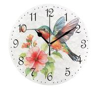 Mnsruu Wall Clock Hummingbird Flower A(4), Silent Non-Ticking Decorative Wall Clocks Battery Operated 25x25cm