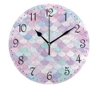 Mnsruu Wall Clock Kawaii Multicolor Rainbow Mermaid Princess Scales Silent Non-Ticking Decorative Wall Clocks Battery Operated 25x25cm for Home Living Room Kitchen Bathroom Bedroom