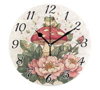 Mnsruu Wall Clock Mushroom Frog Flower Silent Non-Ticking Round Wall Clocks 25cm Battery Operated Clocks for Living Room Kitchen