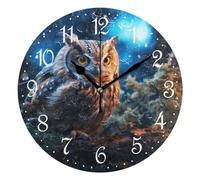 Mnsruu Wall Clock Owl Stars, Silent Non-Ticking Decorative Wall Clocks Battery Operated 25x25cm