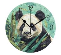 Mnsruu Wall Clock Panda Green Bamboos, Silent Non-Ticking Decorative Animals Wall Clocks Battery Operated 25x25cm