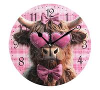 Mnsruu Wall Clock Pink Bows Highland Cow, Silent Non-Ticking Decorative Wall Clocks Battery Operated 25x25cm