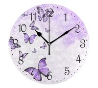 Mnsruu Wall Clock Purple Butterflies Silent Non-Ticking Decorative Wall Clocks Battery Operated 25x25cm for Home Living Room Kitchen Bathroom Bedroom