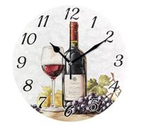 Mnsruu Wall Clock Red Wine Grapes Leaf Glass Silent Non-Ticking Round Wall Clocks 25cm Battery Operated Clocks for Living Room Kitchen