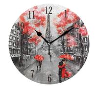 Mnsruu Wall Clock, Round Paris Eiffel Tower Silent Non Ticking Battery Operated Easy to Read Clock for Indoor decor Living Room, Bedroom