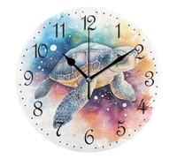 Mnsruu Wall Clock Sea Turtle Colorful, Silent Non-Ticking Decorative Animals Wall Clocks Battery Operated 25x25cm