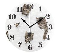 Mnsruu Wall Clock Silent Non Ticking, Round Cats In Holes Art clock for Home Bedroom Office Easy to Read