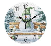 Mnsruu Wall Clock Snowman with Green Hat, Silent Non-Ticking Decorative Wall Clocks Battery Operated 25x25cm