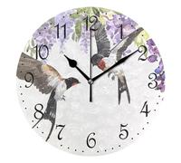 Mnsruu Wall Clock Swallows Wisteria Flowers, Silent Non-Ticking Decorative Wall Clocks Battery Operated 25x25cm