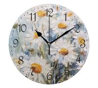 Mnsruu Wall Clock White Daisy Flowers Silent Non-Ticking Decorative Wall Clocks Battery Operated 25x25cm for Home Living Room Kitchen Bathroom Bedroom