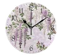 Mnsruu Wall Clock Wisteria Lilac Tree, Silent Non-Ticking Decorative Wall Clocks Battery Operated 25x25cm