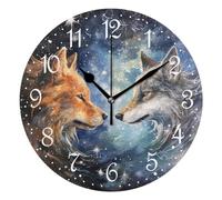 Mnsruu Wall Clock Wolf Fox, Silent Non-Ticking Decorative Wall Clocks Battery Operated 25x25cm