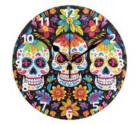 Mnsruu Wall Clocks, Day Of The Dead Sugar Skull Mexican Colorful Battery Operated Non Ticking Clock Large 25x25cm Silent for Bedroom Kitchen