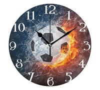 Mnsruu Water Fire Football Wall Clock Silent Non-Ticking Round Wall Clock 25cm Easy to Read Decorative Clocks for Living Room Dinning Kitchen Home Battery Operated