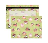 Mnsruu Watercolor Drawings Cupcakes 3 Rings Binder Pouch Pencil Case, 2 Pack Pencil Pouches with Zipper, Clear Window Cosmetic Bag