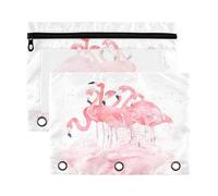 Mnsruu Watercolor Splash Flamingos 3 Rings Binder Pouch Pencil Case, 2 Pack Pencil Pouches with Zipper, Clear Window Cosmetic Bag