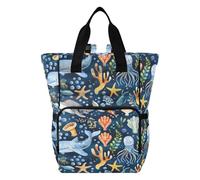 Mnsruu Watercolor under The Sea Seamless Pattern Baby Diaper Bag Backpack Large Bag Waterproof Travel Diaper Bags for Moms and Dads