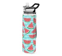 Mnsruu Watermelon Background with Black Seeds Water Bottle 1L with Straw, Leakproof BPA Free Tritan Drink Bottle, Sport Water Bottle for Men Women Kids